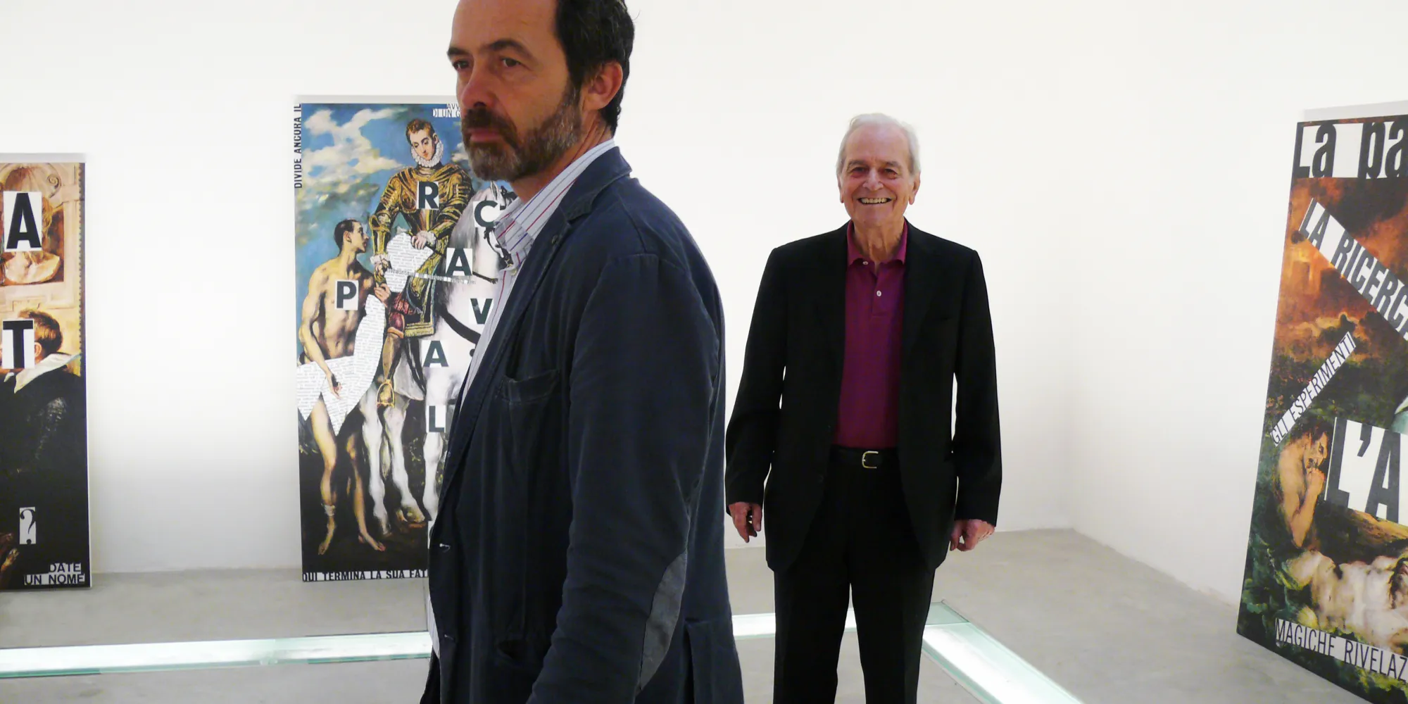 Simone Frittelli and Nanni Balestrini during the installation