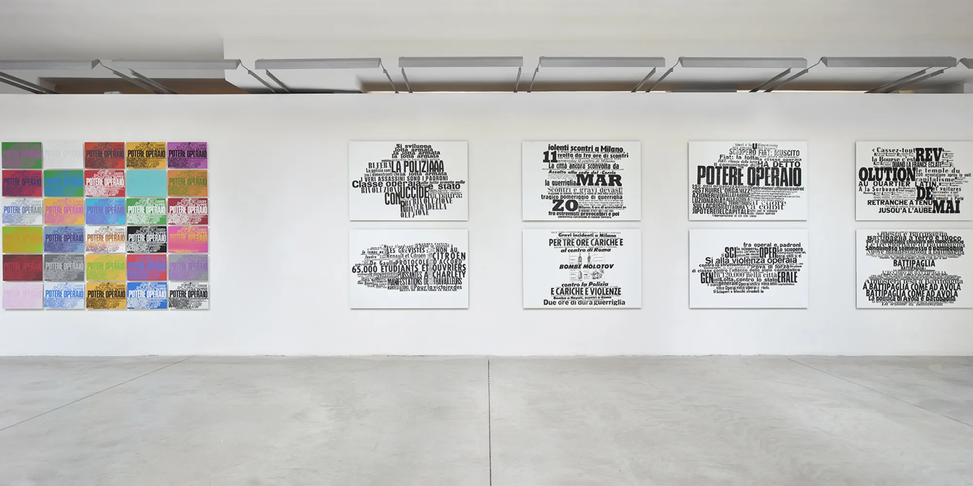 Nanni Balestrini. La rivolta illustrata (1963 - 2018), installation view. Photo Fabrizio Farroni, Alto//Piano Studio, Milano